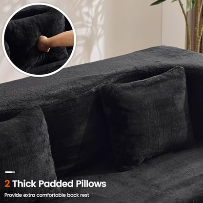 78” Convertible Sofa Bed, Single Size Sleeper Couch, Black | Boneless Folding Loveseat, Deep Seat, Soft Chenille, 4 Pillows, No Assembly, for Guest Living Room Bedroom - color: Black, size: 71"
