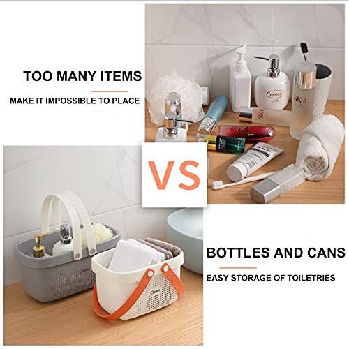 JiatuA Plastic Storage Basket with Handle Portable Shower Caddy Tote Organizer Basket Bin for Bathroom Kitchen Dorm Room Bedroom, Gray | Sturdy Drainage Large Capacity Organizer Basket with Silicone Handles for Bathroom Kitchen Bedroom College Dorm Essent