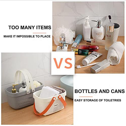 JiatuA Plastic Storage Basket with Handle Portable Shower Caddy Tote Organizer Basket Bin for Bathroom Kitchen Dorm Room Bedroom, Gray | Sturdy Drainage Large Capacity Organizer Basket with Silicone Handles for Bathroom Kitchen Bedroom College Dorm Essent