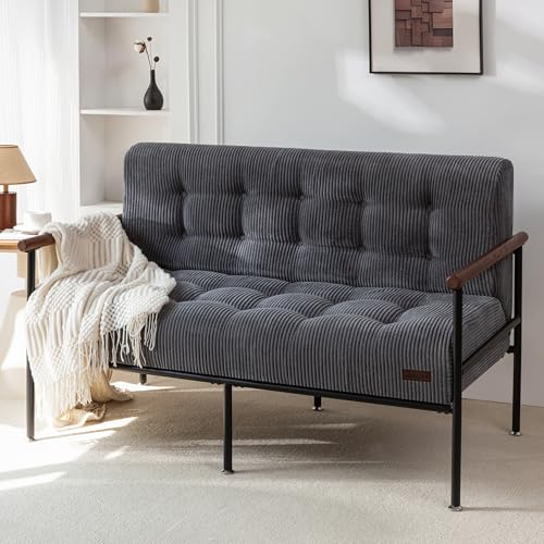 MAXYOYO Loveseat Sofa Chair, Love Seat, Sturdy Metal Frame, Wood Armrests | Button-Tufted Upholstery, Cozy Two-Person Seating for Modern Small Couches in Living Rooms, Bedrooms or Offices, Dark Grey - color: Dark Grey