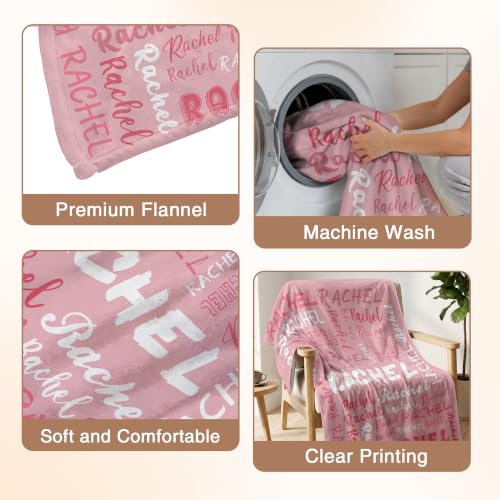 Personalized Blanket with Name, Custom Name Blanket Gifts for Kids Adults Boys Girls Teen, Soft Customized Fleece Flannel Throw for Bedroom Living Room, Birthday Christmas - color: Light Pink