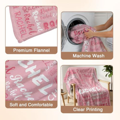 Personalized Blanket with Name, Custom Name Blanket Gifts for Kids Adults Boys Girls Teen, Soft Customized Fleece Flannel Throw for Bedroom Living Room, Birthday Christmas - color: Light Pink