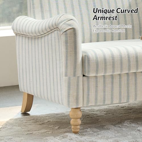 HULALA Home 50.5" Loveseat Sofa with Stripe Pattern, 2 Seater Sofa, Blue | Comfy Upholstered Couch, with Solid Wood Spindle Legs and Rolled Wide Armrests, Loveseat Couch for Living Room Bedroom - color: Blue, size: 2-Seater Loveseat