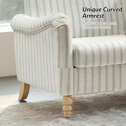 HULALA Home 50.5" Loveseat Sofa with Stripe Pattern, 2 Seater Sofa, Blue | Comfy Upholstered Couch, with Solid Wood Spindle Legs and Rolled Wide Armrests, Loveseat Couch for Living Room Bedroom - color: Blue, size: 2-Seater Loveseat