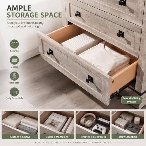 T4TREAM 32" Farmhouse 3 Drawer Dressers, Large End Table w/Charging Station | Rustic Wood Bedside Table for Bedroom, Living Room, Hallway, Light Rustic Oak - color: Light Rustic Oak, size: 15.8"D x 32"W x 32"H (3 Drawers)