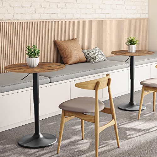 HOOBRO Bar Table, Height-Adjustable Round Pub Table 27-35.4 Inches with Sturdy Base, Modern Style, Easy to Assemble, Suitable for Small Space, Rustic and Black BF58BT01G1 - color: Rustic Brown