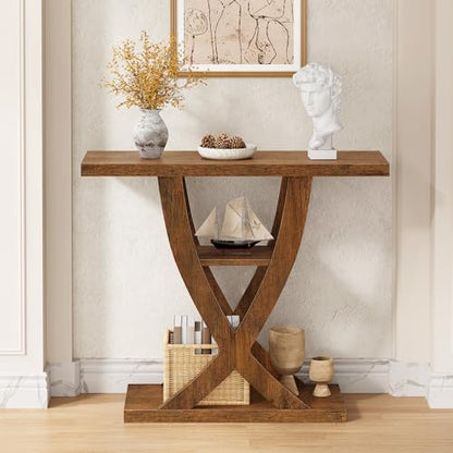 FAVOOSTY Entryway Table, 3 Tier Hallway Table, Console Tables for Living Room, Narrow Entrance Table with Storage, Sofa Table Behind Counch, Accent Table for Entry Foyer, Rustic Brown - color: Brown