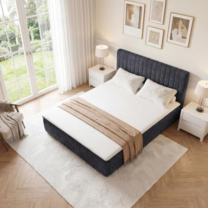 Queen Compression Bed Boneless Bed Frame with Mattress and Headboard - color: Blue, size: Queen