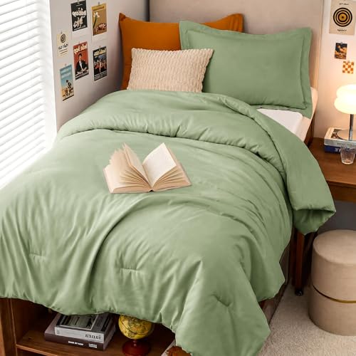Green Twin/Twin XL Comforter Set, All Season Ultra Soft Down Alternative Bedding - 2 Piece Lightweight Bed Set Includes 1 Comforter (68"x88") and 1 Pillow Shams (20"x26") - color: 02 - Green, size: Twin/Twin XL(68"x88")