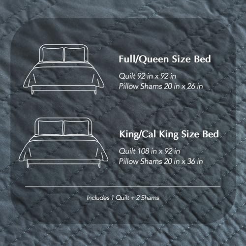 EVERGRACEHOME 100% Cotton Modern Lines Quilt Set King Size, Midnight Blue | Pre-Washed Soft Cotton, Striped Coverlet Bedspread, 3 Piece Lightweight Bedding Set for All Season, with 2 Pillow Shams - color: Midnight Blue, size: King (108" X 92")