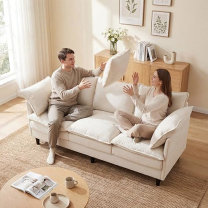 3 Seater Couch & Loveseat Sofa 2 Piece Set, Small 50" Love Seat & 69" Cloud 3 Seat Couch Sofa Set Washable Chenille Pillow Living Room Set for Apartment Office 50-Beige-3+2 - color: Beige, size: 50"+69"
