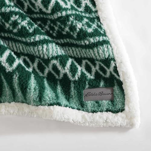Eddie Bauer - Throw Blanket, Ultra-Soft Plush Bedding with Faux Shearling Reverse, Blanket for Couch & Bed (Alpine Fair Isle Green, 50" x 60") - color: Alpine Fair Isle Green, size: 50" x 60"