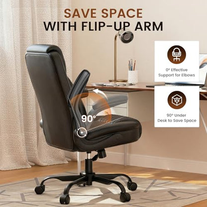 GTPLAYER PU Leather Office Chair, Home Desk Chair with Flip-up Arms, Modern | Ergonomic Back, Comfy Executive Chair for Home Office Gaming, Flexible Rocking, Heavy Duty Chairs, Charcoal Black - color: Charcoal Black