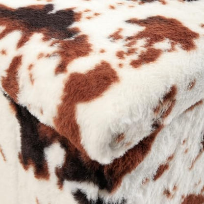 Luxe Faux Fur Storage Ottoman, Cowhide Brown/White, 12 x 12 x 12 in | Engineered Wood, Tool-Free Assembly, Modern Style, Seat And Footrest - color: Cowhide Brown/White, size: 12"D x 12"W x 12"H