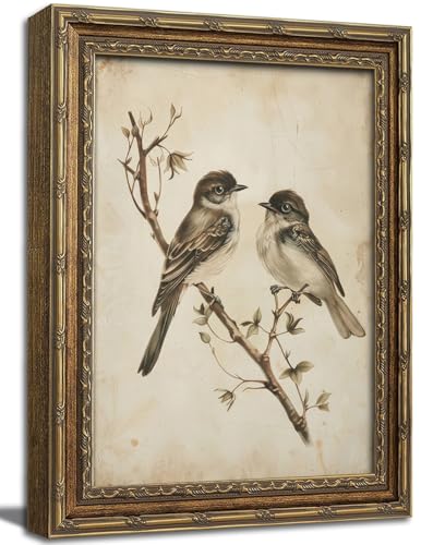 Vintage Gold Framed Wall Art Neutral Summer Bird Wall Art Vintage Botanical Birds Nature Wall Decor Picture Rustic Cottage Gallery Poster Print for Living Room Bedroom 12x16in - color: Birds, size: 16"l X 12"w