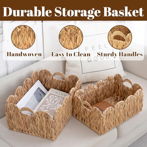 Wicker Storage Baskets with Handles, Woven Organizer, 2-Pack | 2-pack natural wicker baskets with handles in large and small sizes; woven organizers for home, kitchen and nursery storage. - size: 2PC, style: Wave
