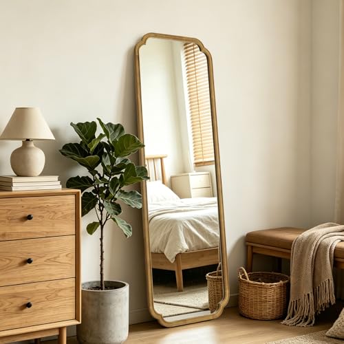 Full Length Mirror Wall Mounted 65"x22", Rustic Wooden Frame Floor Mirror, Large Full Body Mirror for Bedroom, Leaning or Hanging Against Wall, Natural - color: Natural a, size: 65"L x 22"W