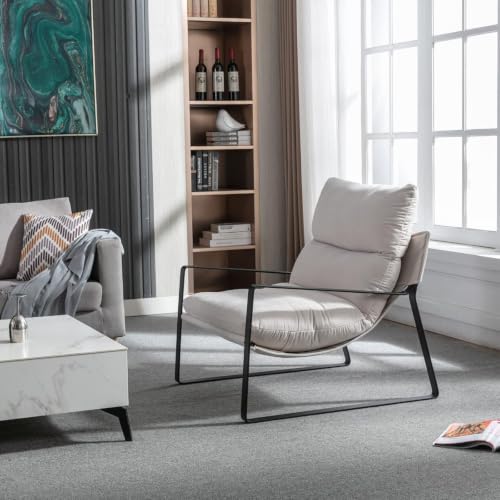 1-Pack Modern Accent Chair, Chenille Living Room Chair, Beige | Comfy Armchairs, Upholstered Lounge Armchair, Removable Seat Cushion, Black Metal Frame, For Reading Room, Bedroom, Balcony - color: Beige, size: 1PC