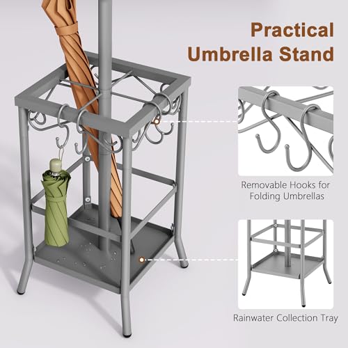 Hoctieon Coat Rack Freestanding, Coat Tree with Umbrella Holder | Metal Coat Rack Stand with 12 Hooks, Standing Coat Hanger Stand, Umbrella Stand for Entryway, Hat Rack Stand for Home Office - color: Gray