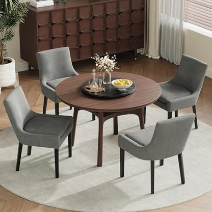 COLAMY Modern Dining Room Chairs Set of 6 with Mid Back and Wood Legs, Upholstered Kitchen Chairs for Dining Room/Living Room, Dark Grey - color: Grey, size: Set of 6