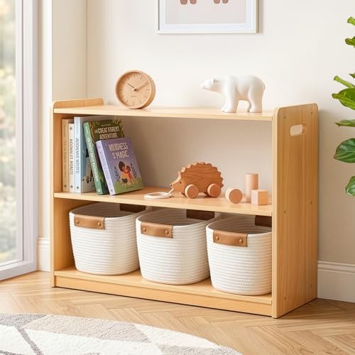 OOOK 2-Tier Montessori Bookshelf, Double-Sided Toy Organizers and Storage | FSC Safety, Toddler Open Bookshelf Suitable for Classroom, Kids Room, Playroom and Daycare Center, 32.7"W×11.4"D×23.2"H - size: 32.7 x 11.4 x 23.2 inches