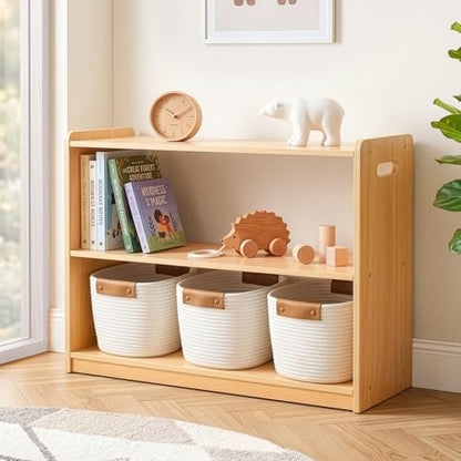 OOOK 2-Tier Montessori Bookshelf, Double-Sided Toy Organizers and Storage | FSC Safety, Toddler Open Bookshelf Suitable for Classroom, Kids Room, Playroom and Daycare Center, 32.7"W×11.4"D×23.2"H - size: 32.7 x 11.4 x 23.2 inches
