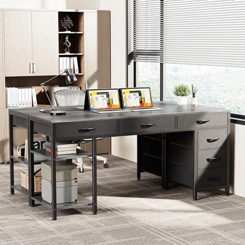 Huuger Computer Desk with 6 Drawers, Office Desk with Shelves, Reversible Gaming Desk, Corner Desk with Storage, Work for Home Office, Study, Living Room, 54inch, Grey - color: Grey, size: 54 inch