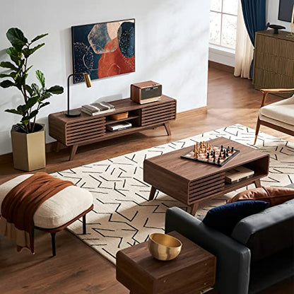 mopio Ensley Dual-Side Storage Coffee Table – Mid Century Modern Fluted Wood Table with 4 Compartments for Living Room Organization, Curved Safety Edges, Tapered Legs (Walnut, 39.2" W x 23.2" D) - color: Walnut