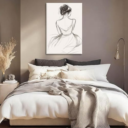Gobeiuasy Minimalist Line Art Print Abstract Line Woman Wall Art Woman Silhouette Poster Nude Body Picture Black and White Minimalist Poster Abstract Female Art Print 16x24inch Framed - color: White Framed