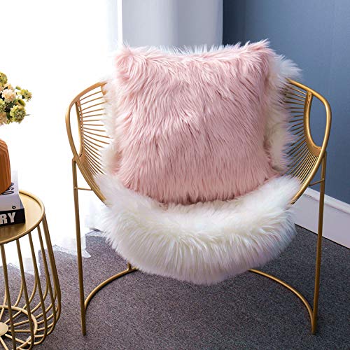 LIGICKY Luxury Series Soft Faux Fur Throw Pillow Cover Decorative Square Plush Pillow Case Cushion Cover for Couch Sofa Bed, 18" x 18" Pink - color: Pink, size: 18" x 18" (Pack of 1)