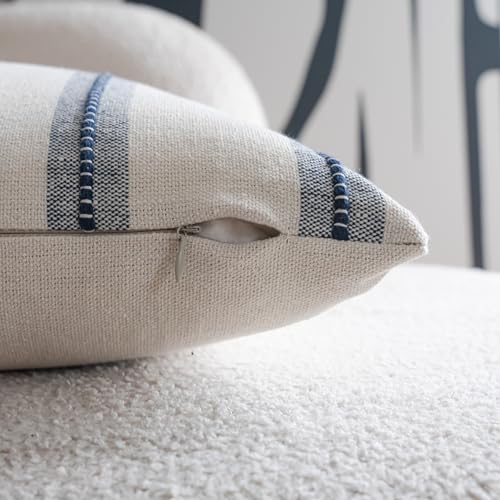 Cethom Boho Lumbar Pillow Covers 12x20 Set of 2, Navy Blue Striped Decorative Pillow Cases for Couch Chair Bed, Textured Farmhouse Modern Accent Cushion Covers for Living Room Bedroom Sofa Home Decor - color: Navy Blue, size: 20" x 12" (Pack of 2)