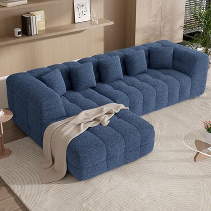 107" Modern Boneless Couch with L - Shaped Chaise, Comfy Chenille Modular Sectional Sofa with Tufted Design, Deep Seat Upholstered Sofa Bed, No - Assembly Sectional Couch, Blue - color: Blue