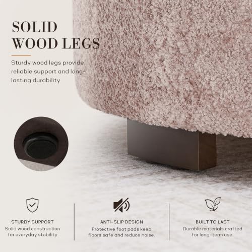 Zihanhome 30" Round Chenille Storage Ottoman Coffee Table with Removable Tray Top, Large Hidden Storage Ottoman, Solid Wood Legs for Living Room, Bedroom, Apartment (Pink) - color: Pink