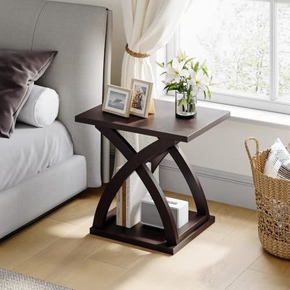 ChooChoo Side Table, Modern End Table with Storage Shelf, X-Design | Simple shape, Living Room, Brown - color: Espresso, size: 15.7"D x 21.7"W x 19.6"H