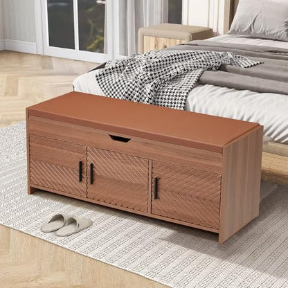 Storage Bench, Shoe Bench with Lift Top Storage, Entryway Bench with Cushioned Seat, Adjustable Shelf for Living Room, Bedroom, Hallway, Brown - color: Brown