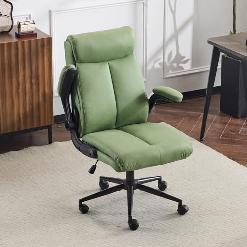 VINGLI Rolling Ergonomic Office Desk Chair with Padded Flip-up Arms, 360° Swivel High Back Executive Computer Task Chair with Wheels for Game,Home Small Space, Study Room, Reading Room,Pu Green - color: Leather-green