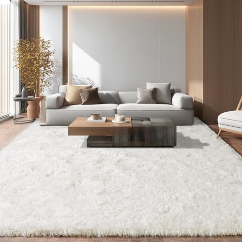 Large Cream White Rugs 10x14, Fluffy Shag Living Room Area Rugs | Soft Plush Fuzzy Rug Non Slip, Modern Shaggy Carpet for Bedroom Girls Kids Dining Room Nursery Playroom Dorm Home Decor - color: Cream White, size: 10' x 14' (Rectangular)