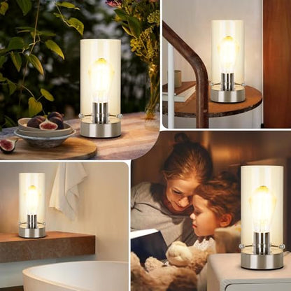 Bedside Table Lamp for Bedroom Living Room, Modern Nightstand Lamp | Desk Lamp with Glass Lamp Shape, 2700K 6W Glass Bulb Included(Nickel). - color: Nickel-Clear