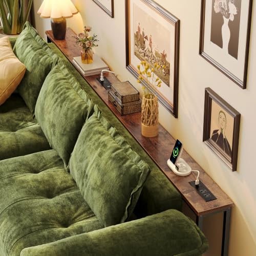 Huuger 94.5 Inch Sofa Table with Power Outlets, 23.9’’-34.4’’ Height Adjustable Range, Behind Couch Table with USB-C Ports, Sofa Tables Narrow Long, Skinny Console Table, Small Spaces, Rustic Brown - color: Rustic Brown, size: 94.5''W x 23.9''-34.4''H