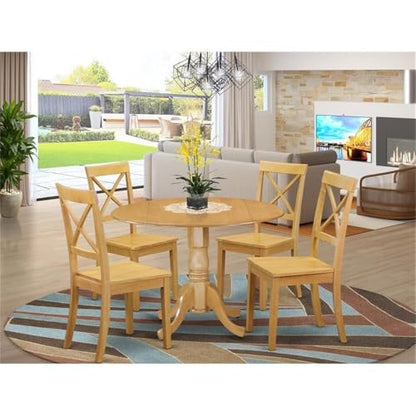 East West Furniture DLBO5-OAK-W 5 Piece Dining Set Includes a Round Dining Room Table with Dropleaf and 4 Kitchen Chairs, 42x42 Inch, Oak - color: Dlbo5-oak-w, size: Table + 4 Chairs