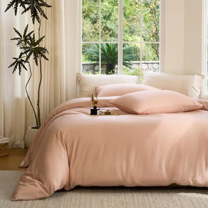DOZ Duvet Cover Set, 100% Viscose derived from Bamboo, Organically Grown, Buttery Soft, Cooling Duvet Covers, High GSM, 1 Duvet Cover and 1 Pillowcase, 70"x90" (Blush, Twin/Twin XL) - color: Blush, size: Twin/Twin XL