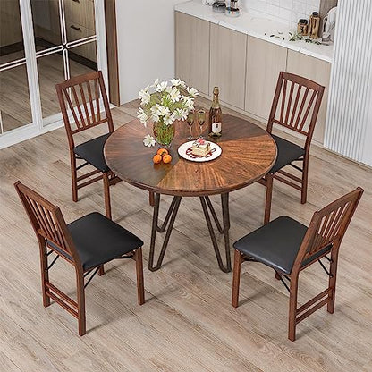 GIANTEX Folding Dining Chairs Set of 4, Foldable Wood Kitchen Chairs with Padded Seat, Solid Wood Frame, Max Load 400 Lbs, No Assembly Easy to Store Wooden Dining Chairs for Apartment, Small Space - color: Walnut-slat Back