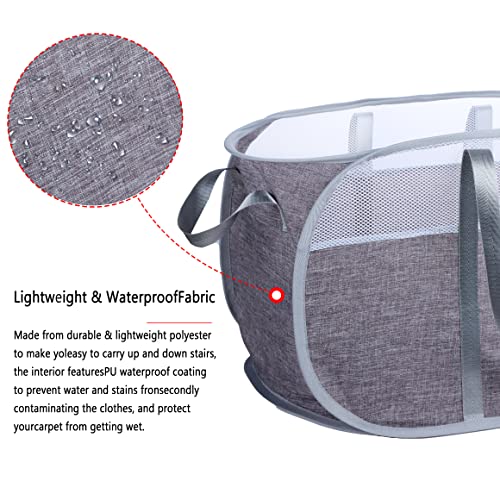 Pop Up Laundry Hamper，with Durable Handles collapsible laundry basket，Easy to Open and Fold for college Dorm,kids room，travel (blue+gray)… - color: blue+gray