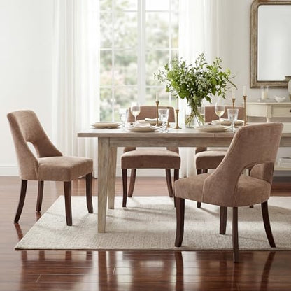 UVV Wooden Dining Chairs Set of 2, Mid Century Modern Upholstered Dining Room Chair Kitchen Chairs, Chenille Dinner Chair with Solid Wood Legs for Kitchen Dining Room, Khaki - color: Khaki, size: Set of 2