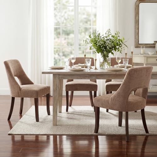 UVV Wooden Dining Chairs Set of 4, Mid Century Modern Upholstered Dining Room Chair Kitchen Chairs, Chenille Dinner Chair with Solid Wood Legs for Kitchen Dining Room, Khaki - color: Khaki, size: Set of 4