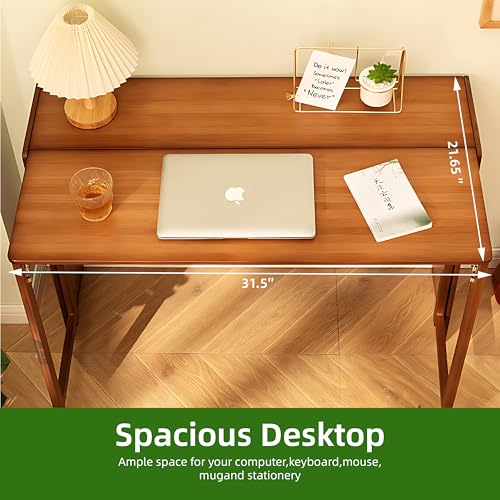 Bamboo Folding Desk, Mid Century Modern Sturdy & Space-Saving Hideaway Desk for Home Office Bedroom Small Spaces, Fold Out Desk with Storage Ergonomic Height Murphy Desk (Walnut) - color: Walnut