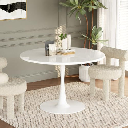 Recaceik Round Dining Tulip Table for 4, 39.1" Modern Kitchen Table with 0.7” Thickened Tabletop & Sturdy Metal Pedestal, Mid-Century Leisure Table for Dining Room, Living Room, Cafe (White) - color: White