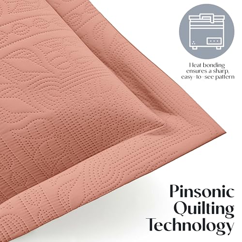 Clara Clark Quilts Twin Size - All Season Bedspread Coverlet Set, Pinsonic Weave Lightweight Bedding Set - 5 Piece Twin Quilt Set with Pillow Shams, Bali Blush - Twin Grid - color: 31 – Bali Blush – Grid, size: Twin