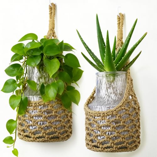 Macrame Wall Plant Hanger, Hanging Planter Basket Holder, Wall Planters for Indoor Plants, for Up to 6 Inch Pot (Brown, 6-Inch) - color: Brown, size: 6-Inch