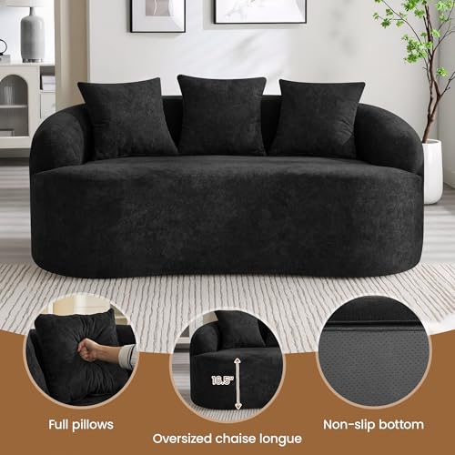 65" Boneless Loveseat Sofa, Curved Chenille Couches for Living Room, Black | Love Seat Cloud Couch, 16.5" Thickened Cushion, 25.2" Deep Seat, Comfy Back Pillow, No Assembly - color: Black, size: Loveseat Sofa